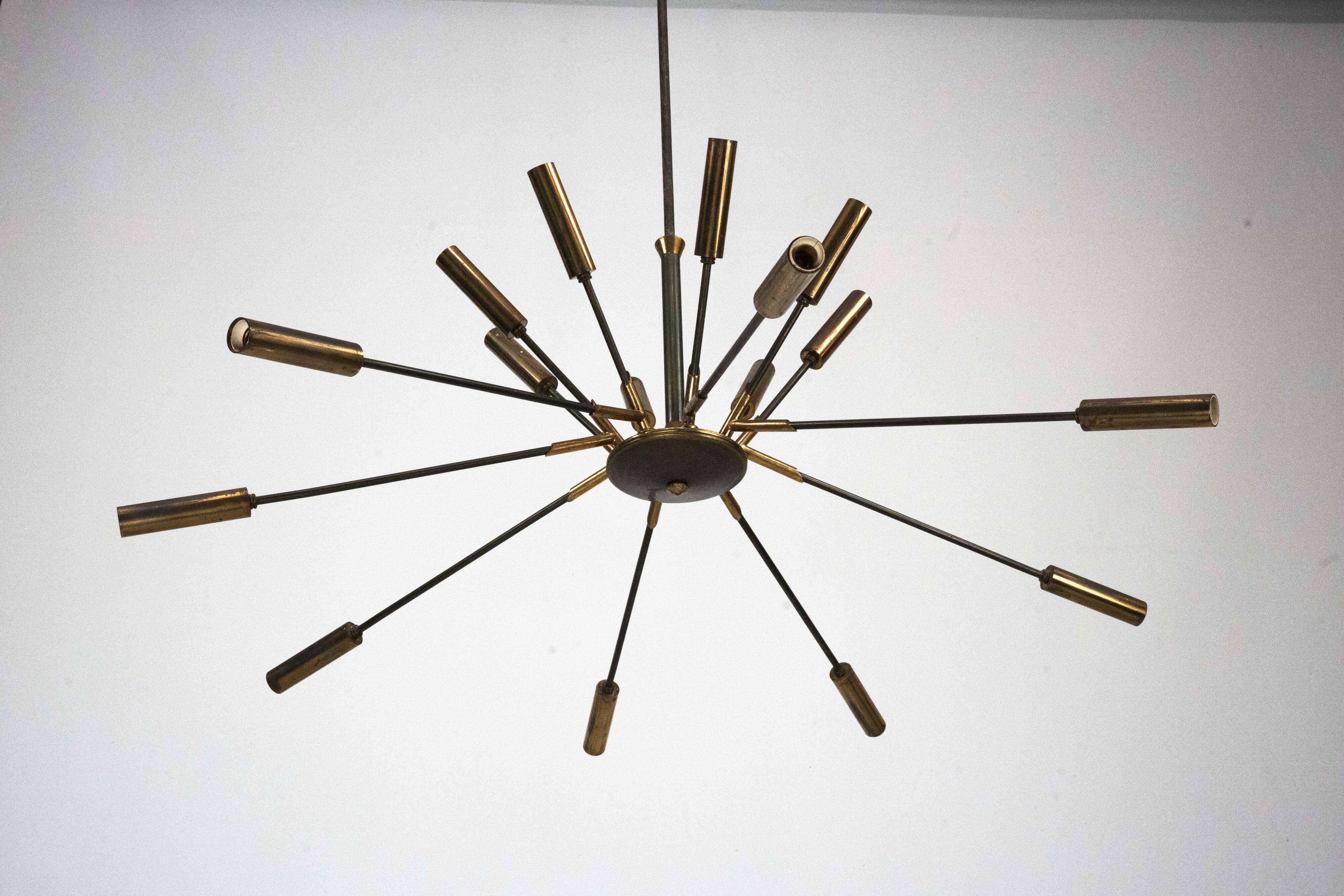 Rare Stilnovo 16-Arm Brass Sputnik Chandelier – 92 cm Diameter – Italy, 195
