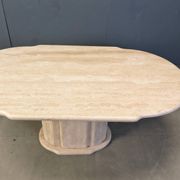 Table à manger ovale en travertin vintage, années 1970