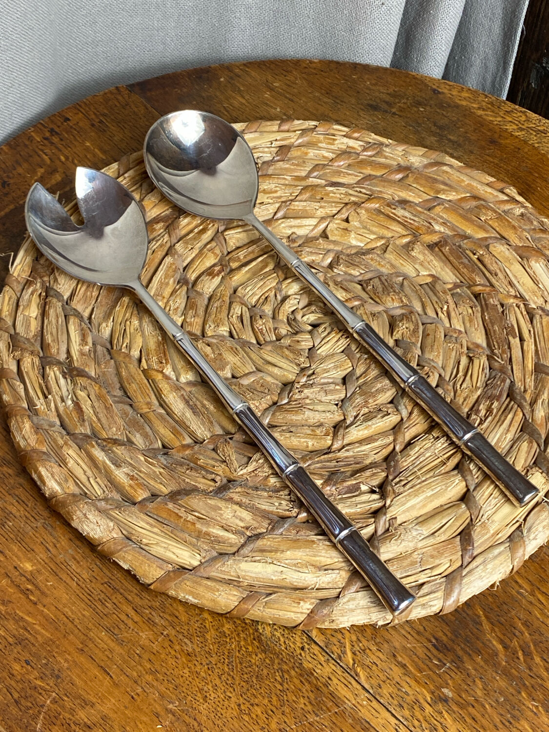 Salad cutlery, silver-plated, bamboo style