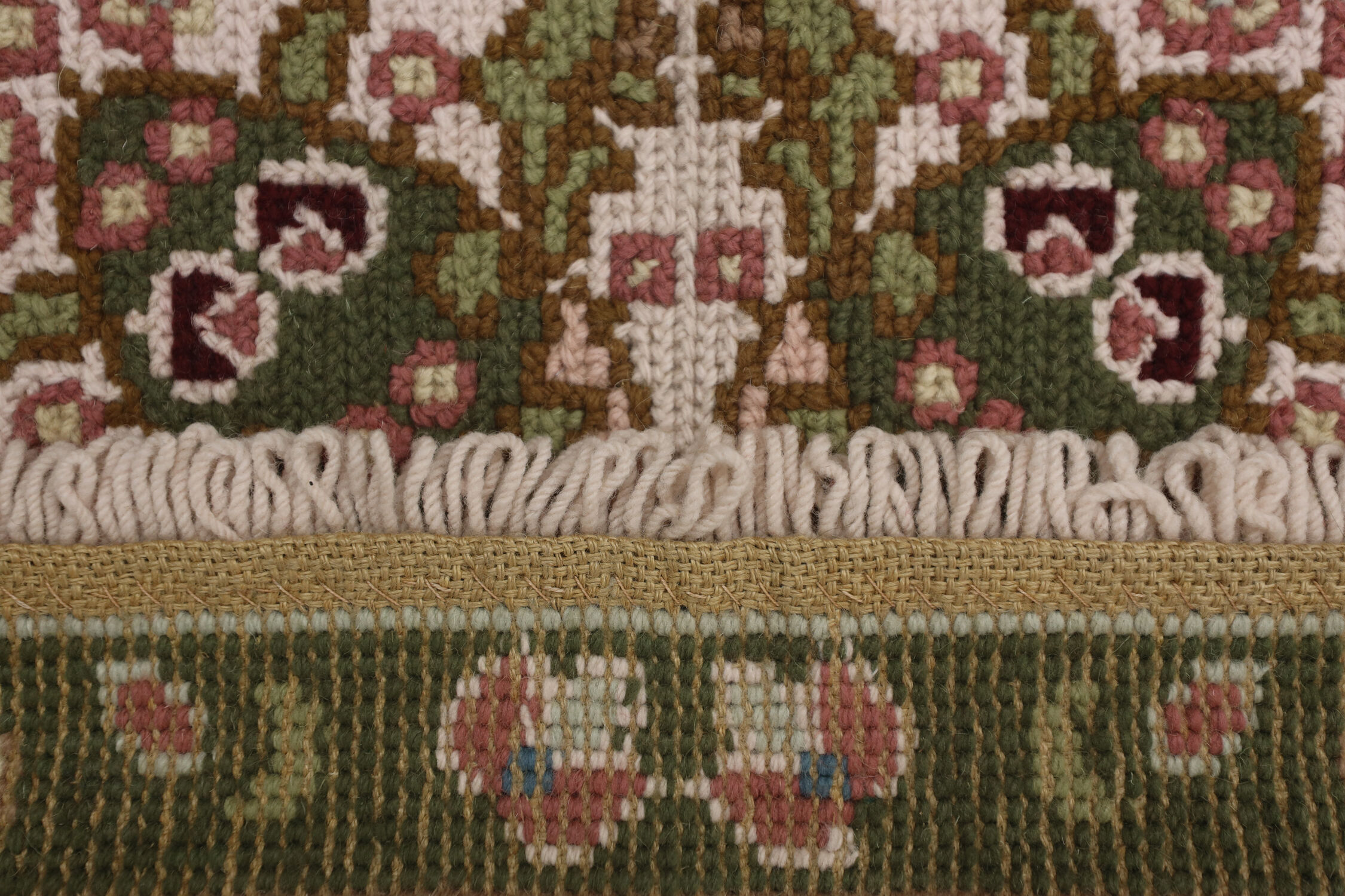 Tapis needlepoint traditionnel portugais zone de laine tapis beige vert65x135cm