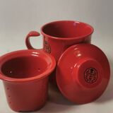 Teapot duo red ceramic asian black pattern with 2 cups