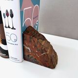 Serre-livres vintage en bois pétrifié, décoration de bibliothèque, étagère marbrée