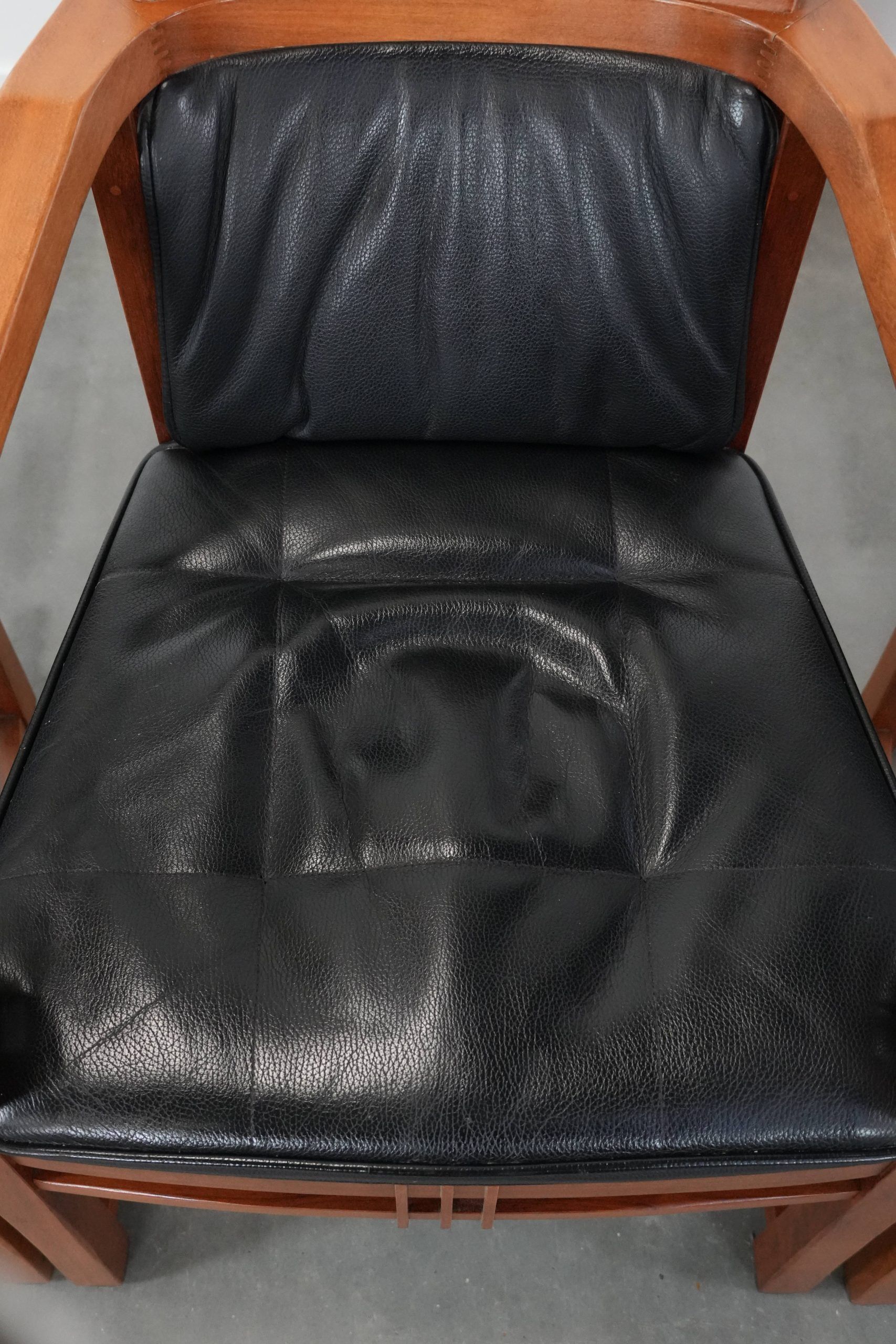 Set of 4 luxury black leather Art Deco dining chairs with armrests