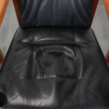 Set of 4 luxury black leather Art Deco dining chairs with armrests