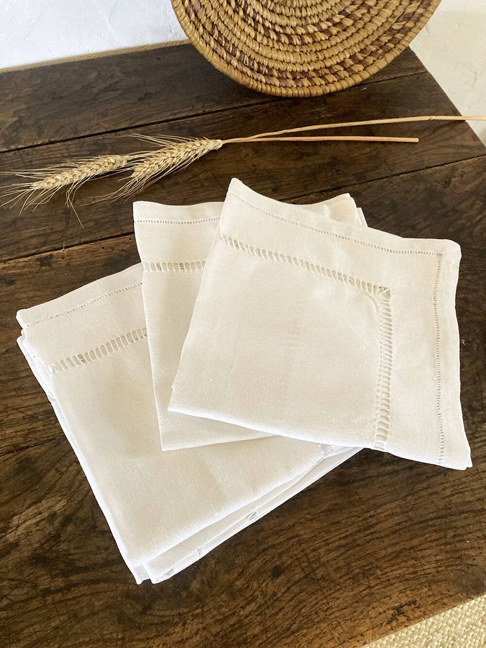 5 old openwork cotton crepe napkins