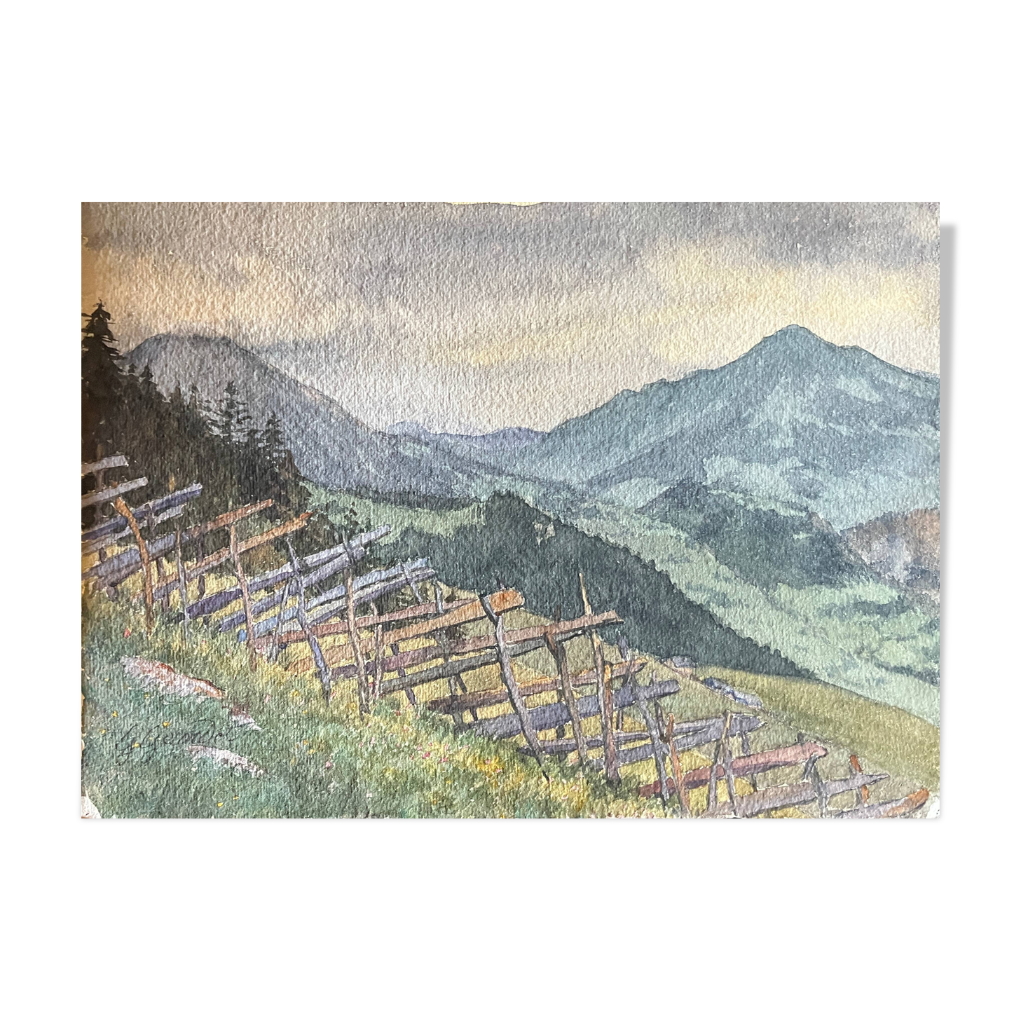 Watercolor painting by G. GIRARDOT (1856-1914) Around Leysin around 1900