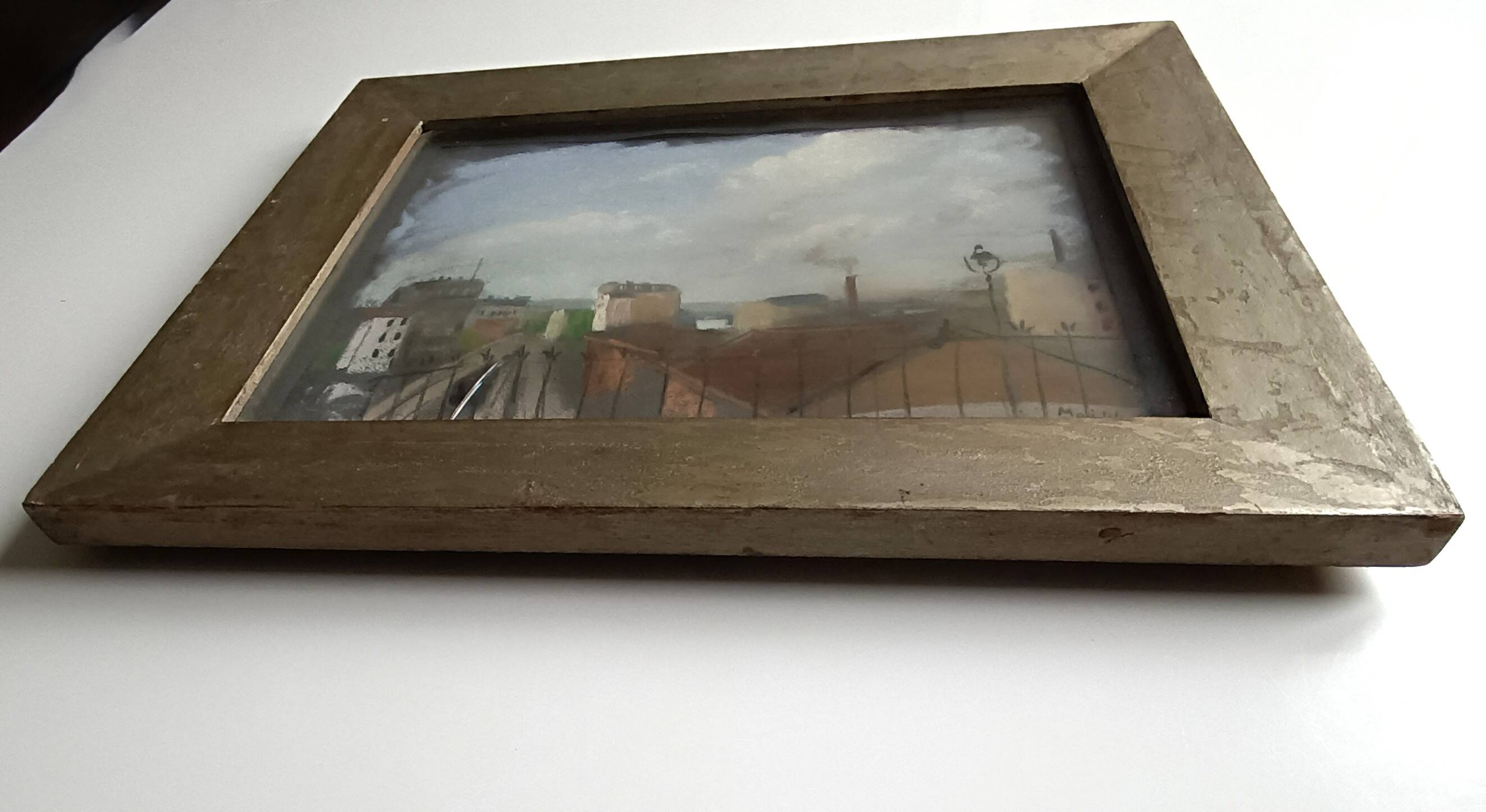 Yvonne Vicat (1902-1994) Pastel Tableau Paysage urbain mai 1946