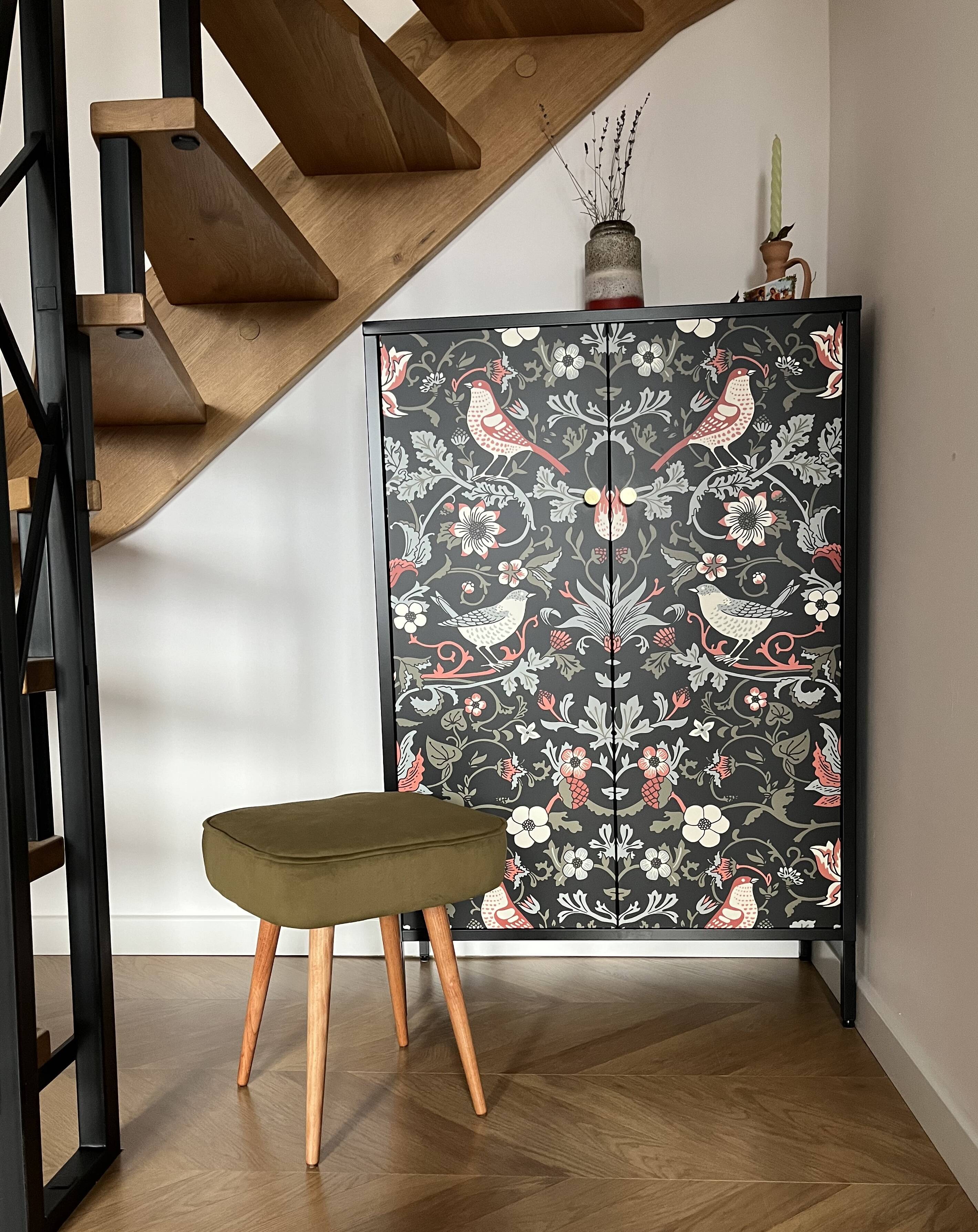 Vintage Velvet Footstool in Green