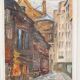 Painting on cardboard alley in Paris or Rouen