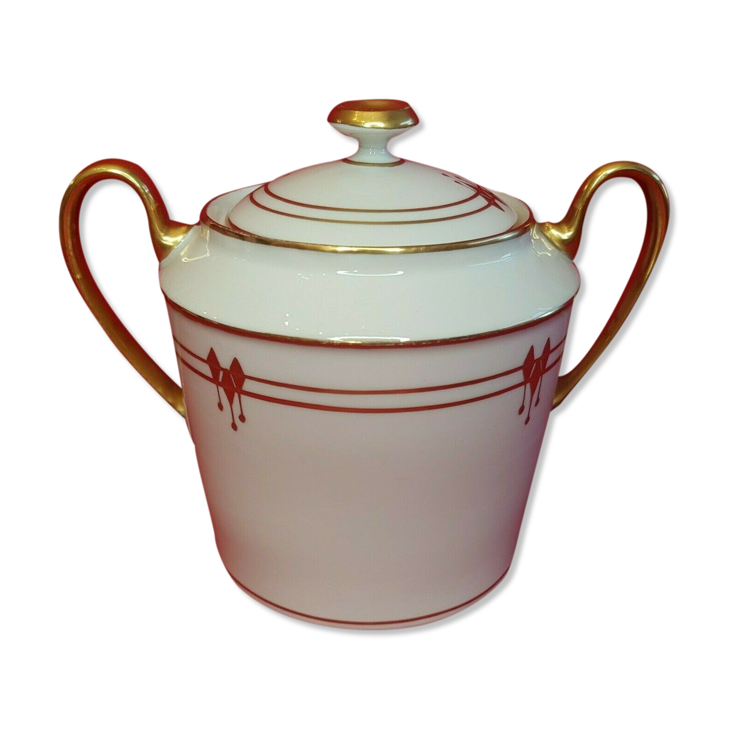 Paillet Limoges - large porcelain sugar pot art deco gilded décor