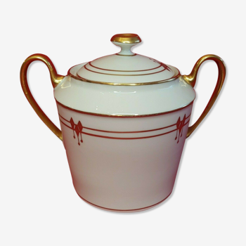 Paillet Limoges - large porcelain sugar pot art deco gilded décor