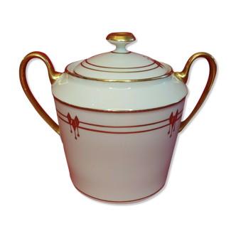 Paillet Limoges - large porcelain sugar pot art deco gilded décor