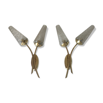 Pair of vintage brass double wall light  1960