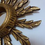 Mirror sun in gilded wood carved 60s, 28 cm
