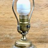 Ancienne Lampe à pétrole Gien Renaissance fond bleu XIX électrifiée