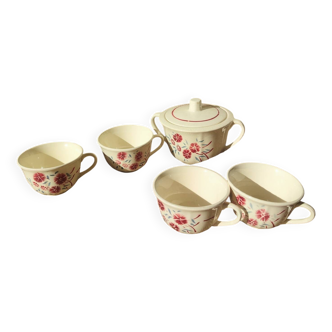 Ensemble 4 tasses et un sucrier Badonviller Floral