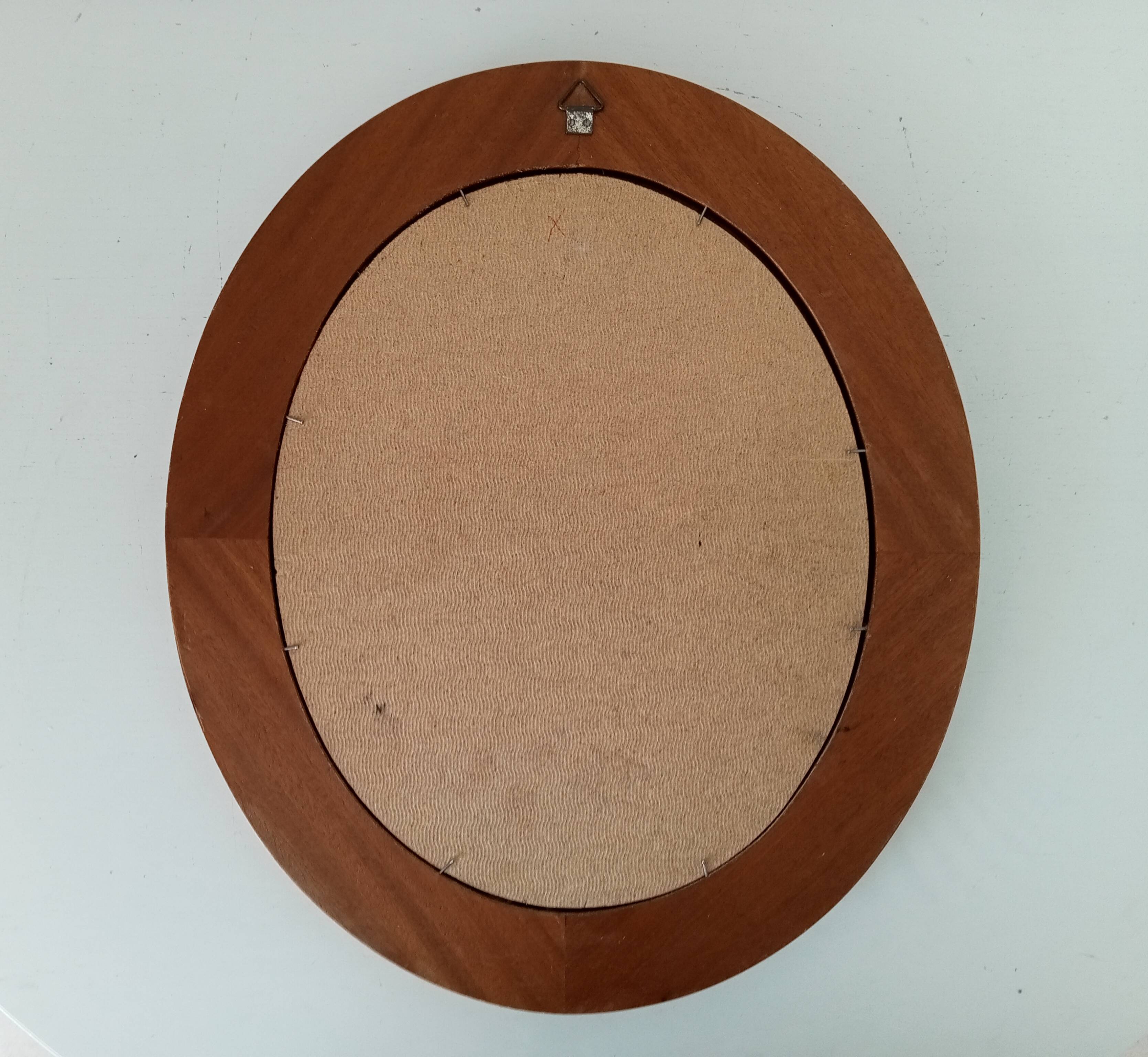 Vintage oval mirror in solid oak 36*31 cm