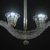 Elegant 2 cup Barovier Art Deco chandelier, Murano glass, brass structure 1940s