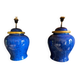 Pair of blue enamelled lamps