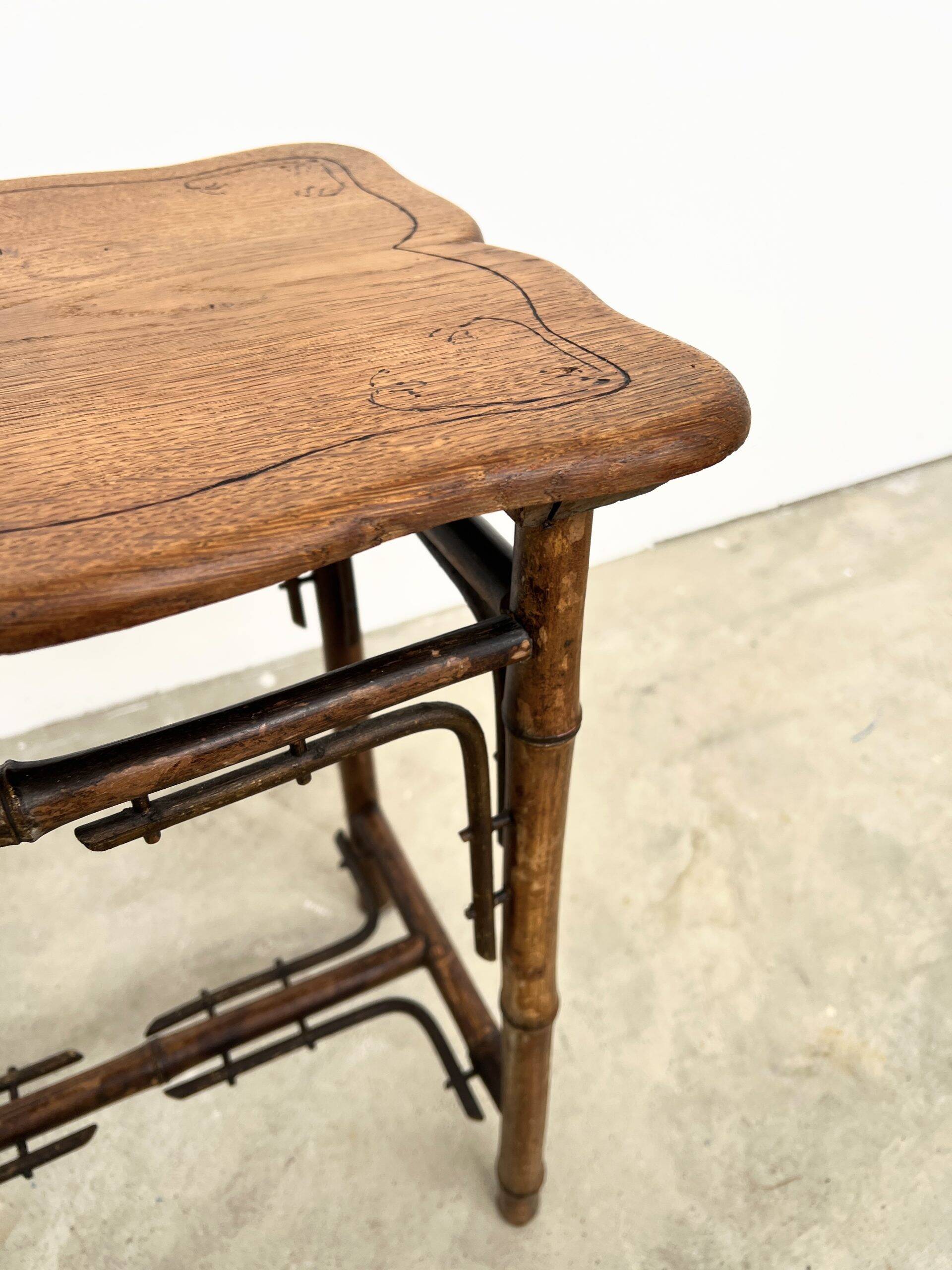 Table d'Appoint Bambou & Bois –Art Nouveau Fin XIXe