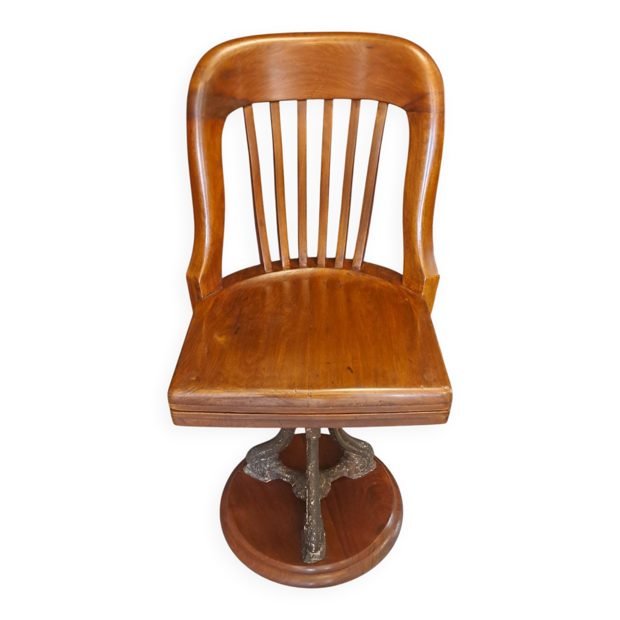 Swivel American chair in walnut and cast iron