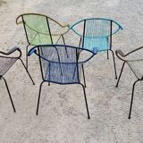 Set of 5 iron and scoubidou chairs from the 50/60s