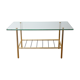 Table basse verre laiton années 50 porte-revues