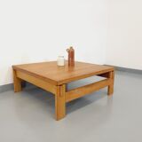 Vintage square coffee table in solid oak wood from the 60s 70s