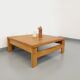 Vintage square coffee table in solid oak wood from the 60s 70s