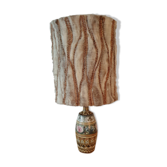 Large ceramic lamp by Helguen with wool lampshade