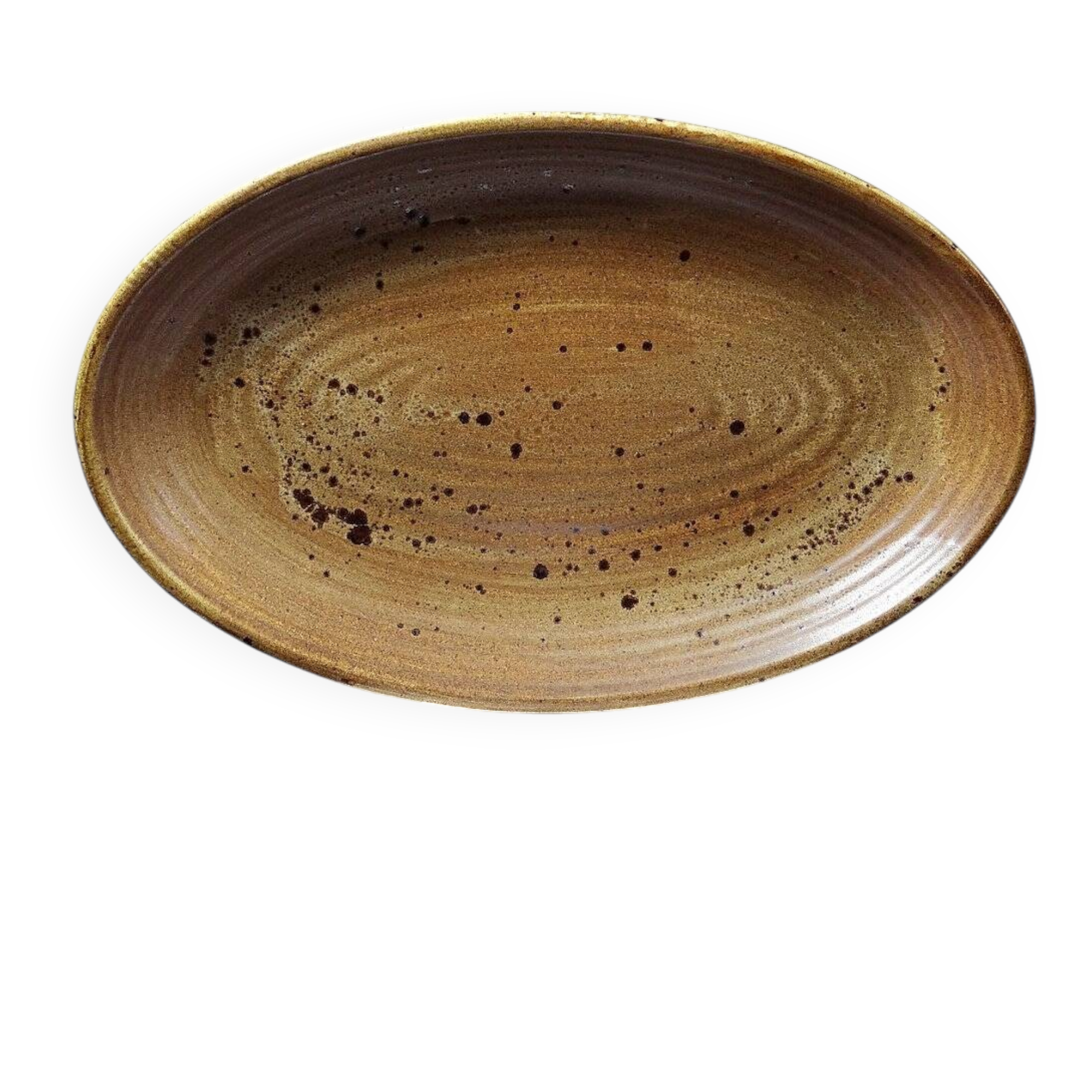 Grand plat de service ovale grès/céramique artisanal vintage Salins années 60