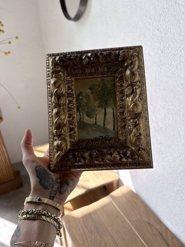 Petite peinture à l’huile signée XS
