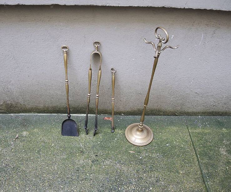 Old Brass Fireplace Servant - 3 Tools