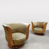 Pair of Art Deco "Tulip" armchairs from the "Le Malandre" hotel