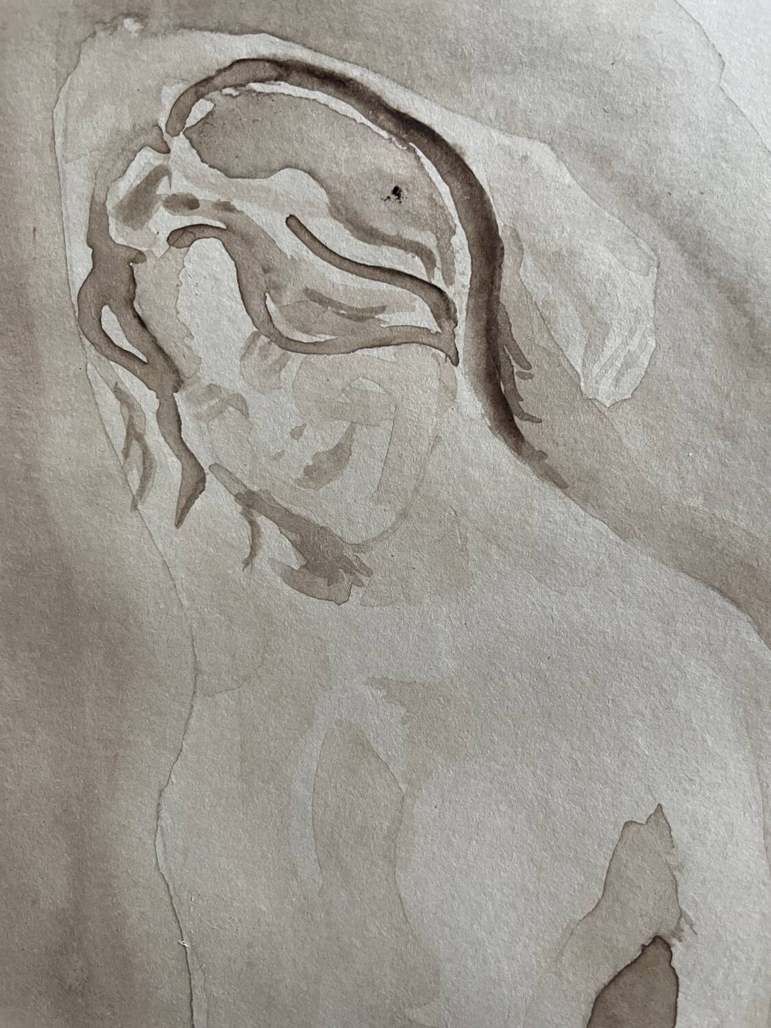 Signed watercolour monochrome painting "Hammam" of a female portrait.