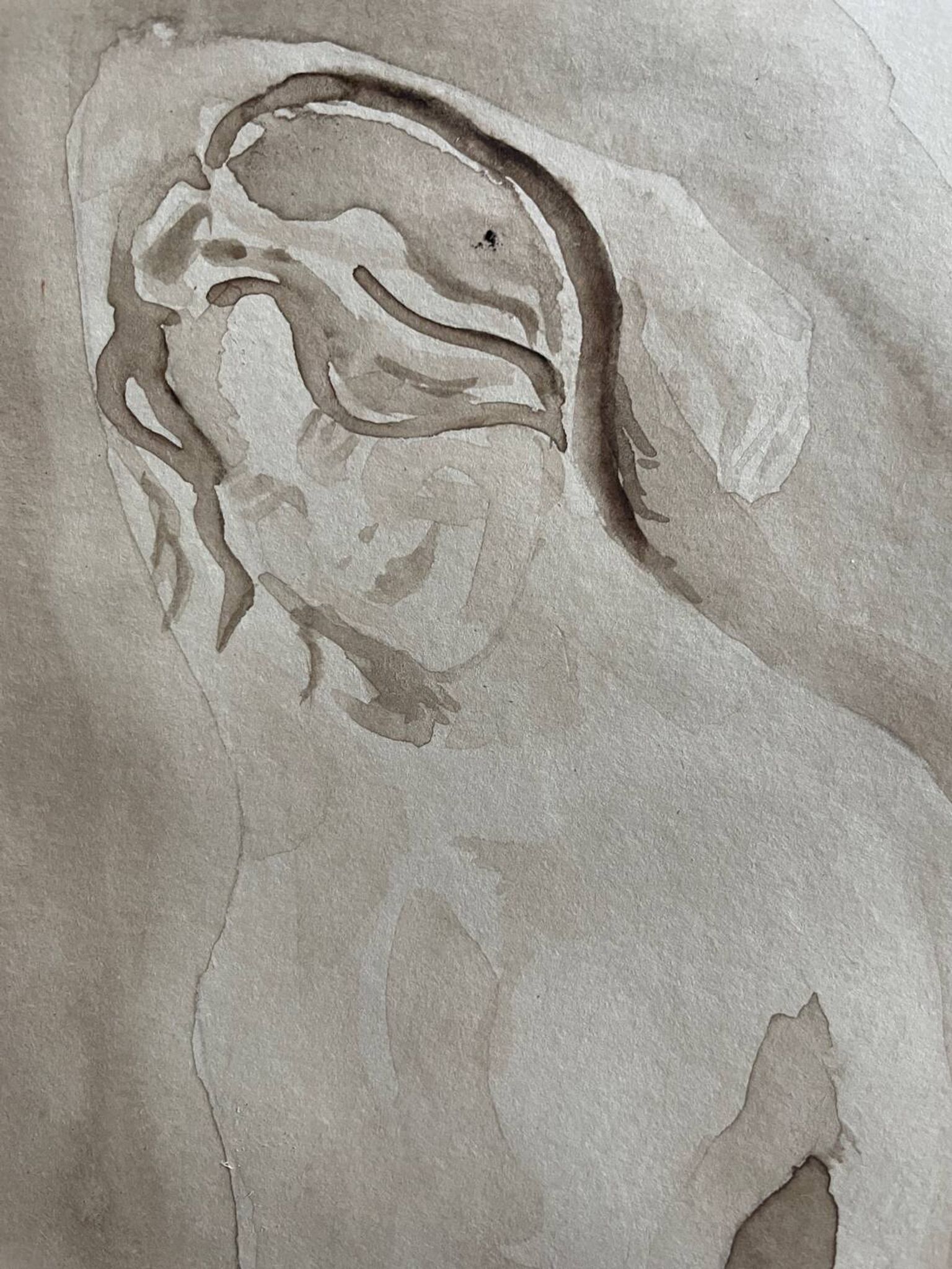 Signed watercolour monochrome painting of a female portrait "Hammam"