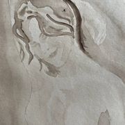 Signed watercolour monochrome painting of a female portrait "Hammam"