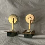 Pair of vintage wall sconces in molded glass and gilded brass