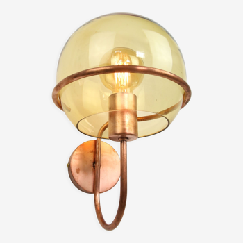 Mid-century Wall Copper & Glass Lamp
