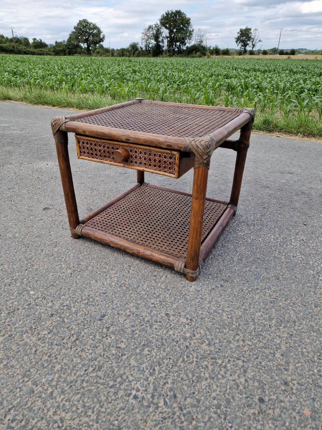 Vintage rattan bedside table