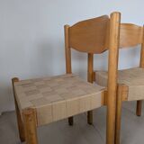 Set of 6 stackable chairs in beech and jute.