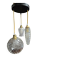 Suspension with three cut glass globes and a diamond tip.
