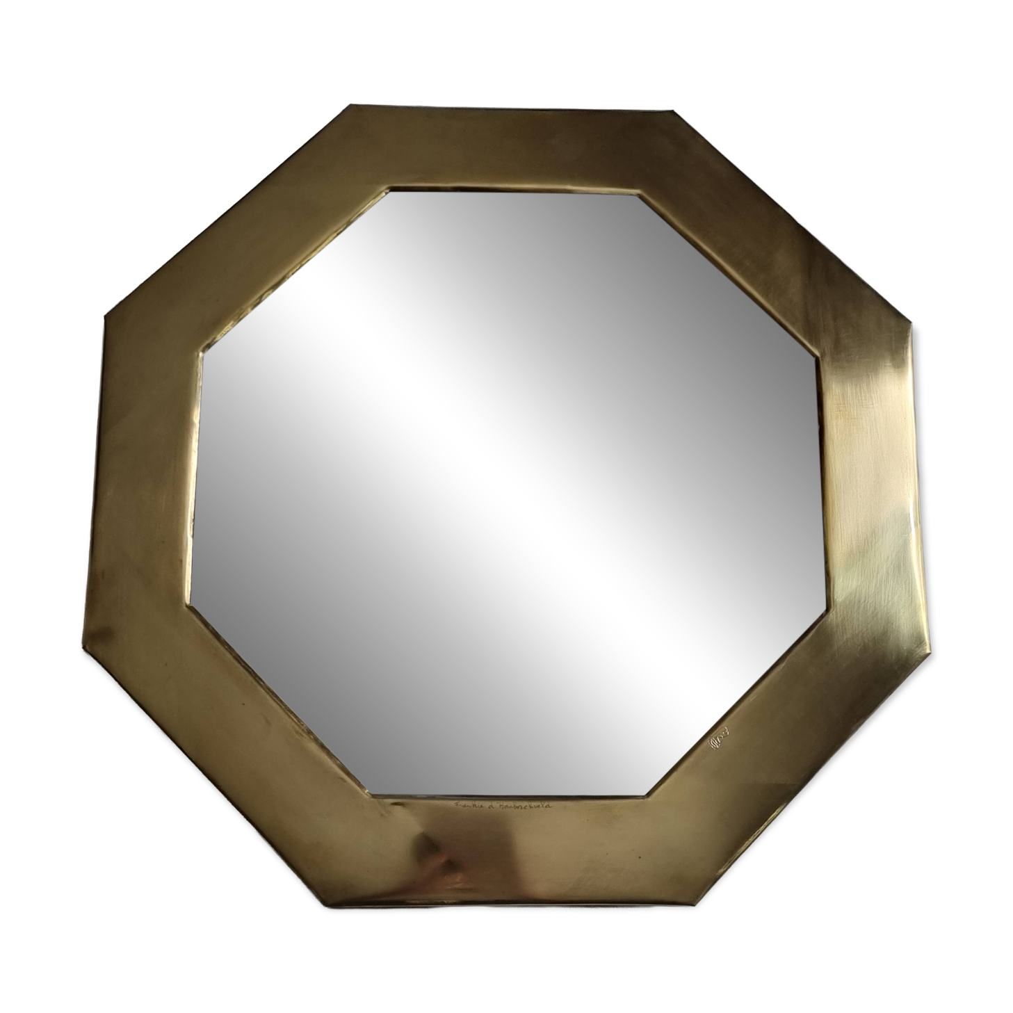 Octagonal brass mirror signed Frankie d'Homborchveld, 47 x 50 cm