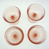 4 champagne glasses in powder pink twisted glass - Rosaline Luminarc Arcoroc - vintage 80s
