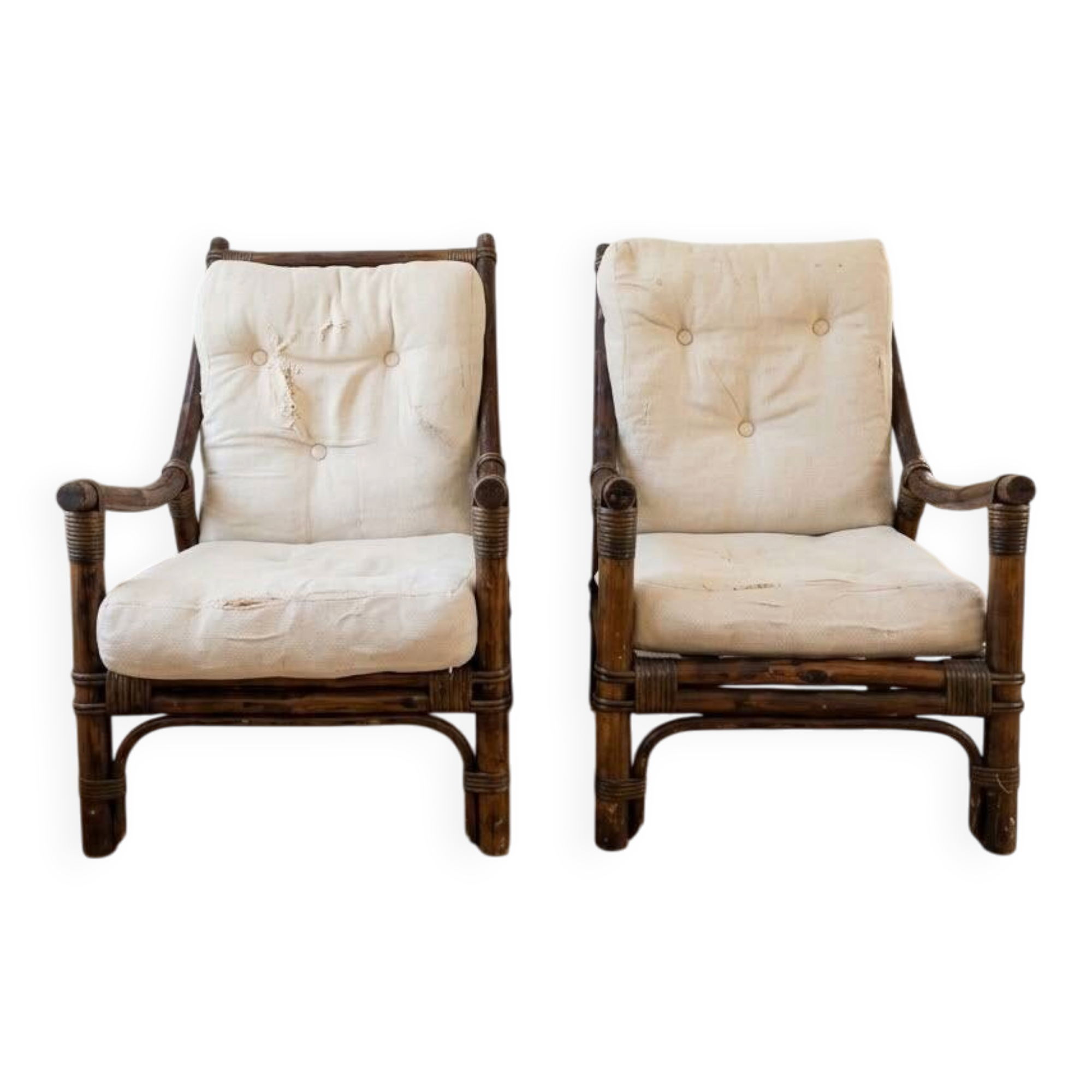 Pair of 1970s rattan armchairs