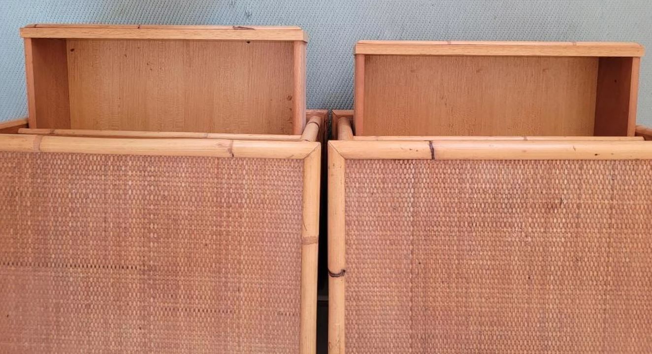 Pair of bedside tables in rattan bamboo and vintage canning Dal vera