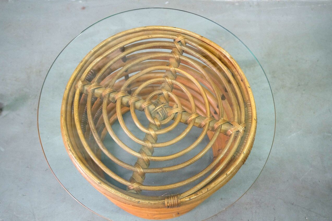 Rocking chair et table d’appoint en bambou de FM, années 1950