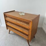 Commode vintage en rotin avec pieds compas
