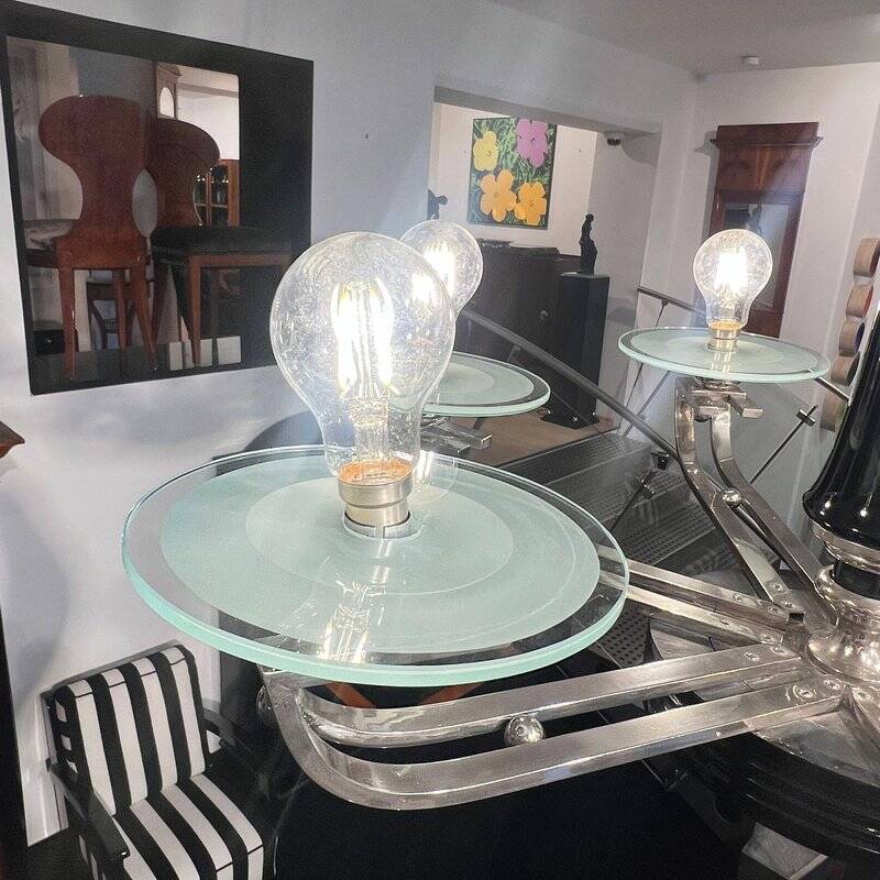 Chandelier Art Déco en laque noire et verre, 1930