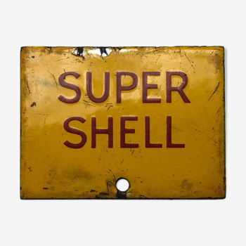 Mid 20th century vintage enamel super Shell petrol advertising plaque sign